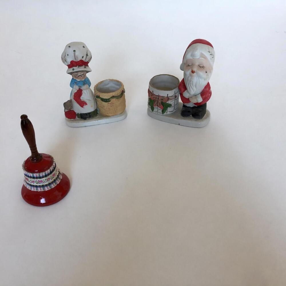 Set of 3 Vintage Christmas Figurines - Santa Holiday Decor - Xmas Decorations
